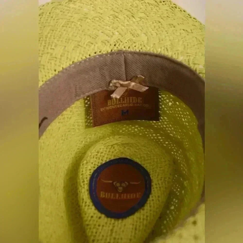 Children Bullhide Cowboy Hat Neon Yellow Straw Woven Western Leather Strap
